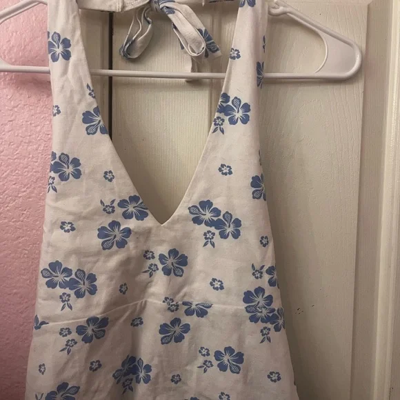 Hollister Tops Hollister White And Blue Floral Halter Top - Main Image